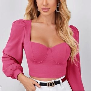 Sweetheart Neck Lantern Sleeve Crop Top